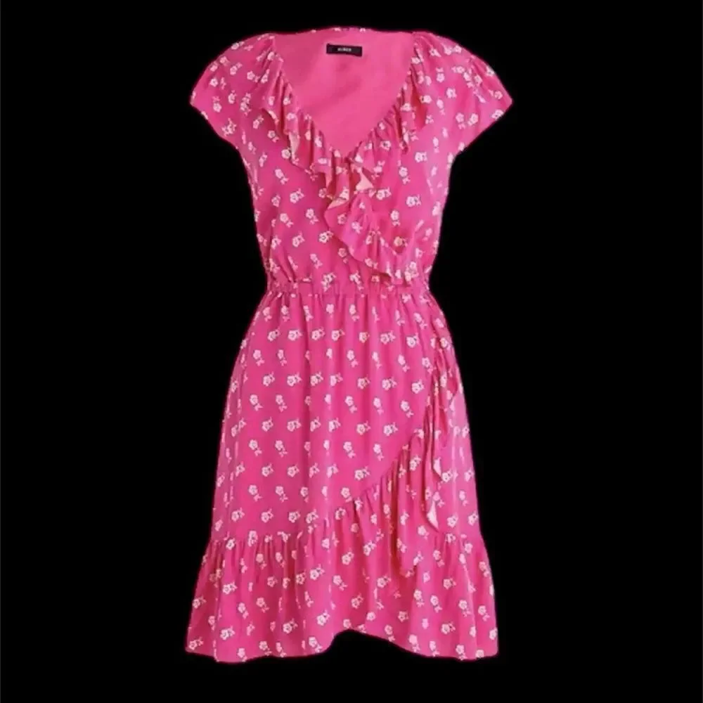 J. CREW  V-NECK RUFFLE DRESS IN TOSSED BOUQUET PRINT -00